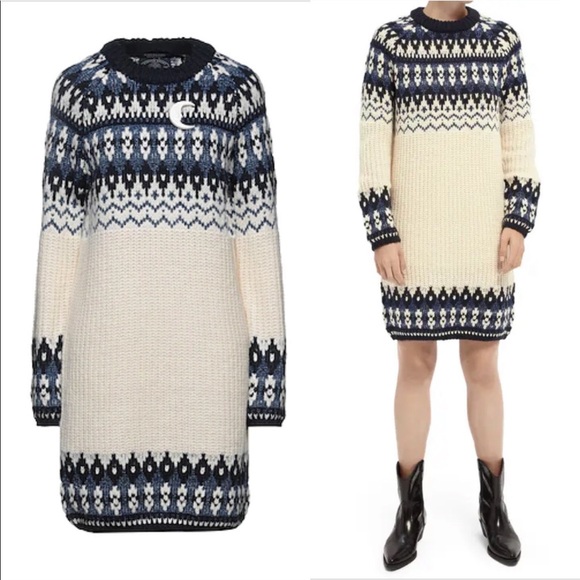 Scotch \u0026 Soda Dresses | Scotch \u0026 Soda Sweater Dress Fair Isle Knit Cream Blue Rib Apres Ski Sz Medium | Color: Blue/Cream | Size: M | Pm-39746402's